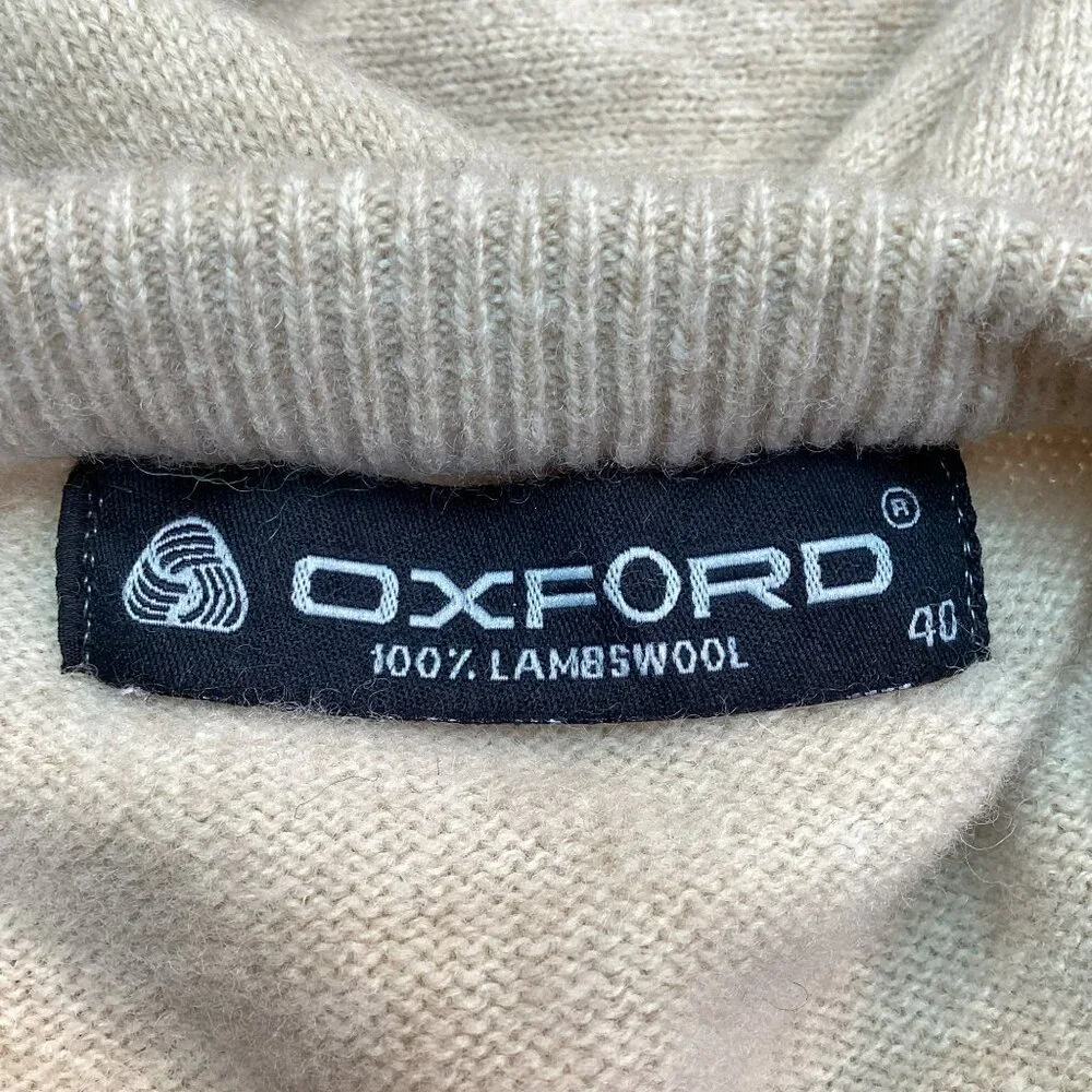 Oxford Lambswool Sweater Beige Large Mens Vintage Grandpa